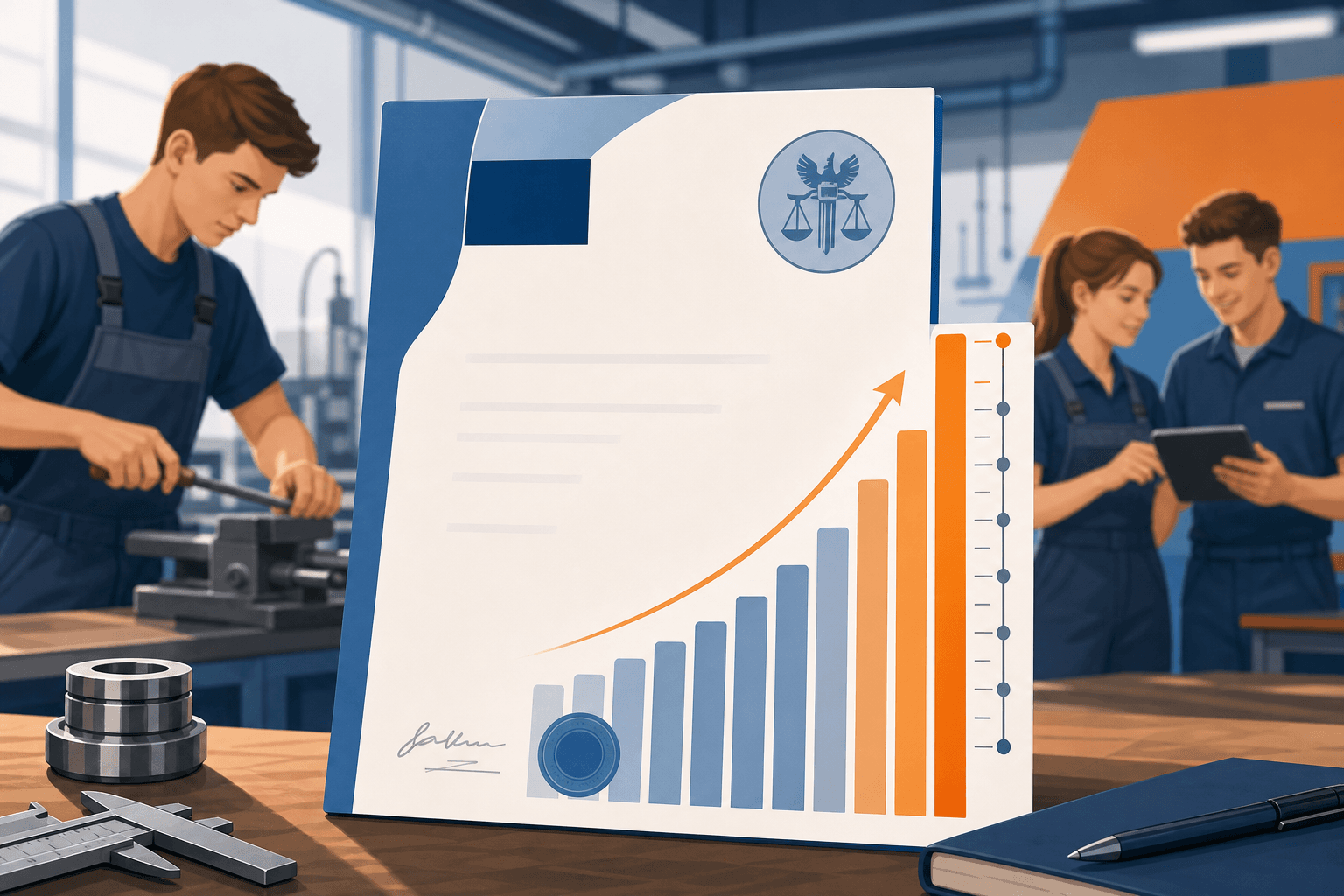 Illustration zum IHK-Notenschlüssel mit 100-Punkte-Skala in der Berufsausbildung