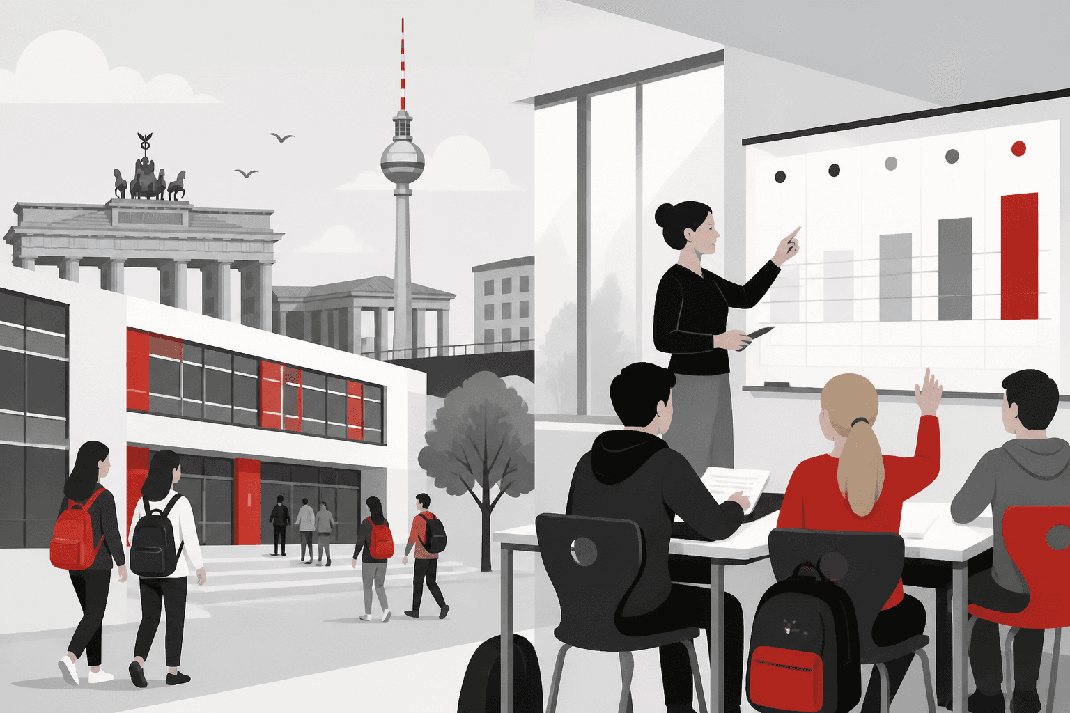 Illustration zum Ratgeber „Berlin & Brandenburg“ – Notenschlüssel und Benotung für Lehrkräfte